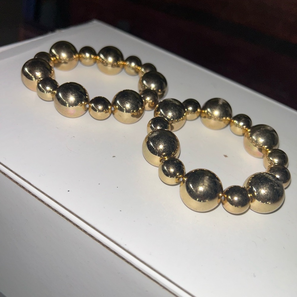 2 Gold Beaded Bracelets chunky stackable statement jewelry fashion accessories - Picture 6 of 6